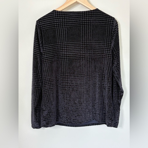 Talbots Black Velvet Houndstooth Plaid Drape Neck Blouse Size M New with Tags - Picture 2 of 7